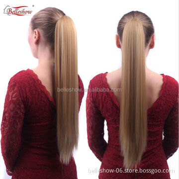 Hot sell claw clip invisible european synthetic hair ponytail extension Long hair easy clip in wrap around ponytail